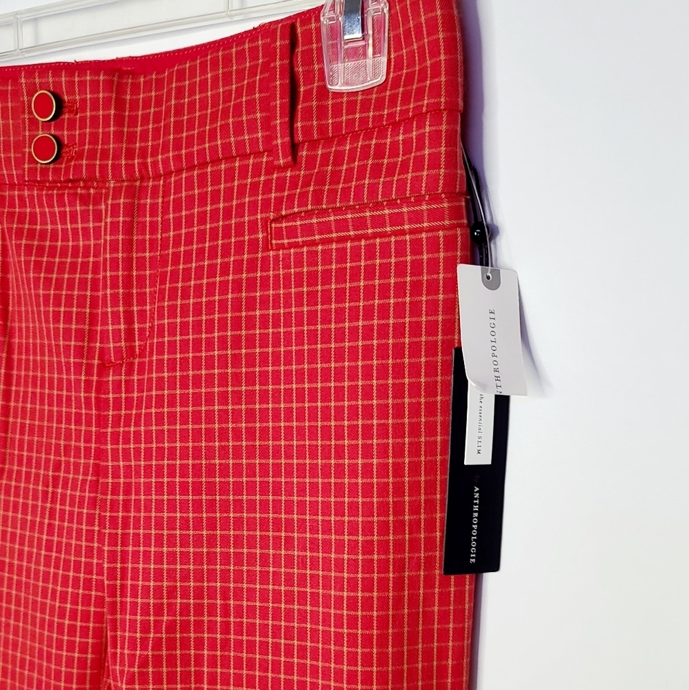 NWT Anthropologie straight leg checkered red career business work pants sz 2 - Picture 5 of 11